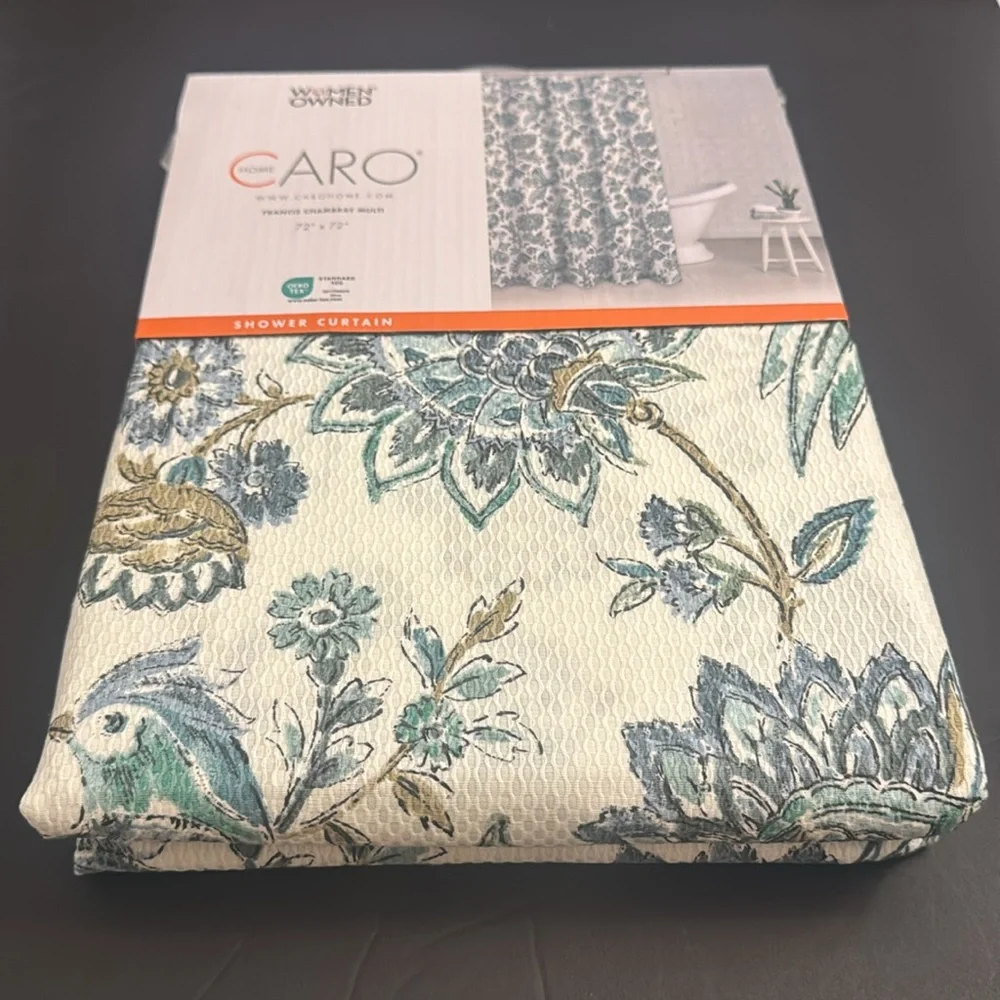 CARO HOME 100% Cotton Shower Curtain With Birds/Flower Design